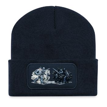 Schwarz-gegen-Weiß-Ritter-Kampf - Recycelte Patch Beanie - French Navy - Vorne