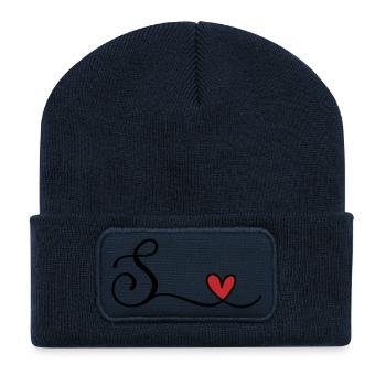 Buchstabe S Monogramm mit Herz - Recycelte Patch Beanie - French Navy - Vorne