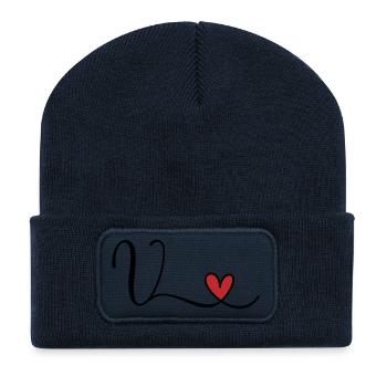 Buchstabe V Monogramm Initiale Herz - Recycelte Patch Beanie - French Navy - Vorne