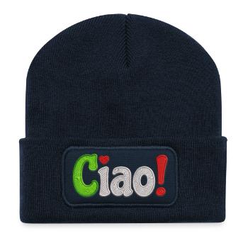 Farbiges Stickdesign Ciao Italien - Recycelte Patch Beanie - French Navy - Vorne