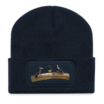 3 pics de gland sur un arbre, naturels - Beanie recyclé à patch - bleu marine - Devant