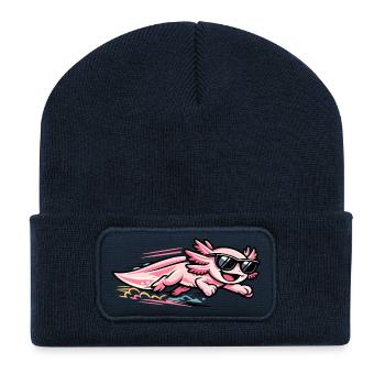 Pink Axolotl with Sunglasses - Recycled Patch Beanie - french navy - Front