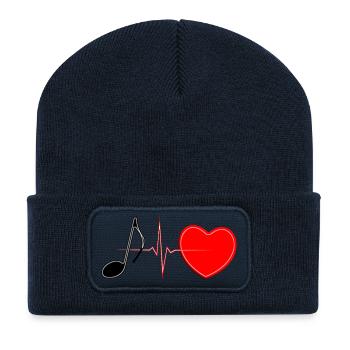Music Heartbeat Lifeline – Romantisches Musik-T-Shirt - Recycelte Patch Beanie - French Navy - Vorne