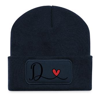 Buchstabe D mit Herz Monogramm - Recycelte Patch Beanie - French Navy - Vorne