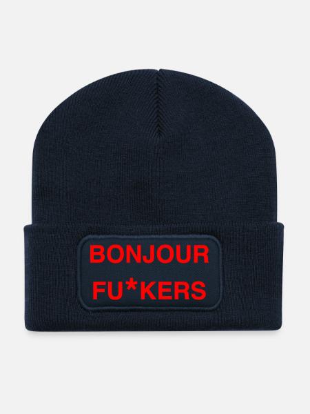 Bonjour Rebel Typo Graphic - Recycelte Patch Beanie - French Navy
