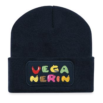 Lettres végétaliennes colorées de légumes - Beanie recyclé à patch - bleu marine - Devant