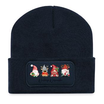Vier Festliche Weihnachtswichtel - Recycelte Patch Beanie - French Navy - Vorne