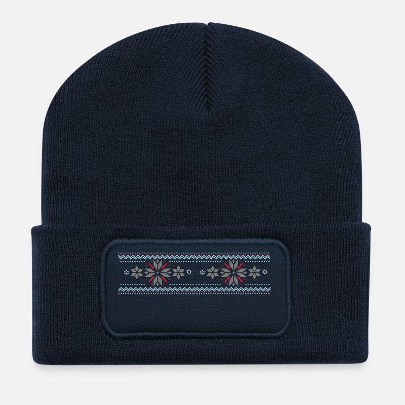Stern Muster im Norweger Stil - Recycelte Patch Beanie - French Navy