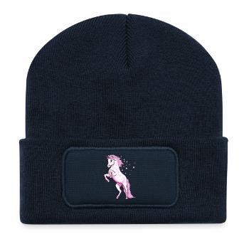 Pünktchen Einhorn Rosa - Recycelte Patch Beanie - French Navy - Vorne