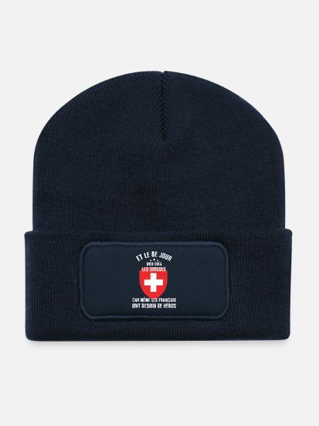 Suiise et le 8e jour dieu créa les Suisses - Beanie recyclé à patch - bleu marine