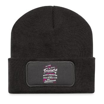 Friseurin Frisörin Haare - Recycelte Patch Beanie - Dunkelgrau - Vorne