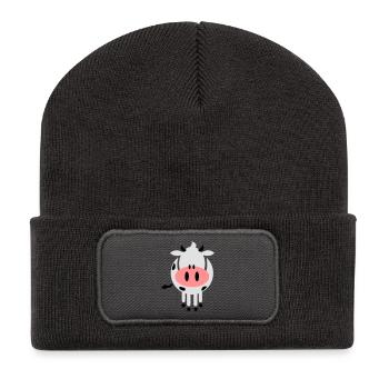 Doux vache - Beanie recyclé à patch - charbon - Devant