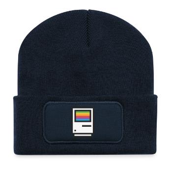 Retro Regenbogen Farbverlauf T-Shirt Design - Recycelte Patch Beanie - French Navy - Vorne