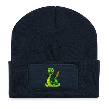 Rattlesnake en vert. idée cadeau - Beanie recyclé à patch - bleu marine - Devant