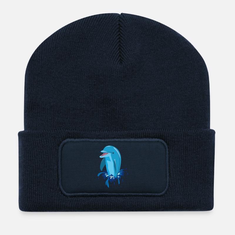 Delphin blau lachend - Recycelte Patch Beanie - French Navy