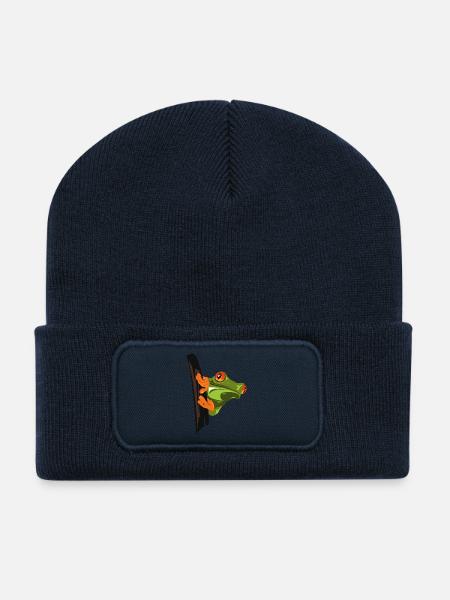 Dessin animé coquin de grenouille grimpante - Beanie recyclé à patch - bleu marine