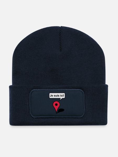 Je suis ici! Google Maps - Beanie recyclé à patch - bleu marine