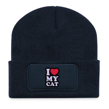 I love my cat - Recycled Patch Beanie - french navy - Front