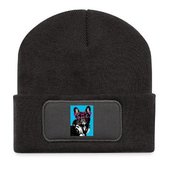 Pop Art Bulldog - Beanie recyclé à patch - charbon - Devant