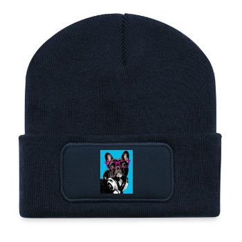 AD Pop Art Bulldog Frenchie - Recycled Patch Beanie - french navy - Front