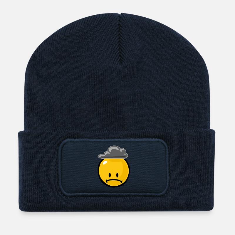Smiley Sad - Beanie recyclé à patch - bleu marine