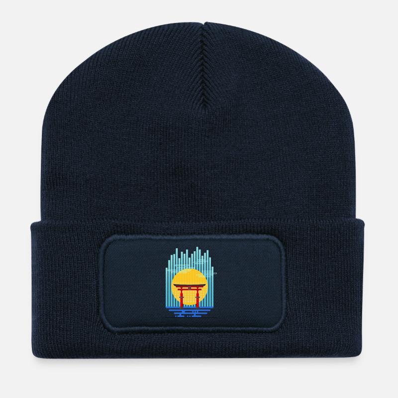 Torii (rayures) 01 - Beanie recyclé à patch - bleu marine
