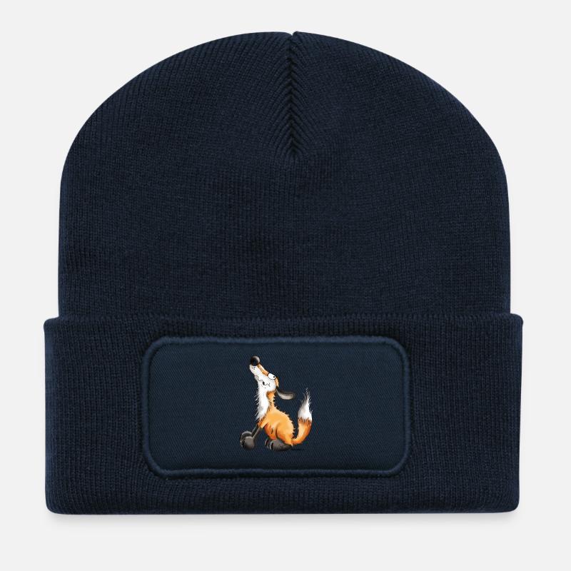 Lustiger Fuchs - Fox - Tiere - Comic - Fun - Art - Recycelte Patch Beanie - French Navy