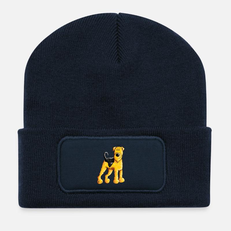 Happy Airedale Terrier - Comic - Hund - Dog - Fun - Recycelte Patch Beanie - French Navy