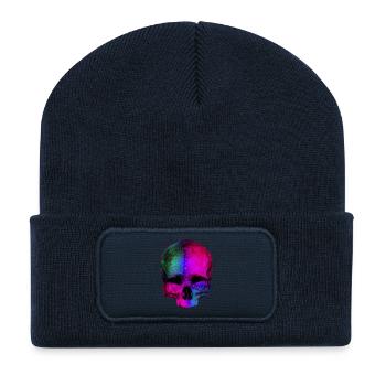 Totenkopf bunte Sterne / skull stars - Recycelte Patch Beanie - French Navy - Vorne