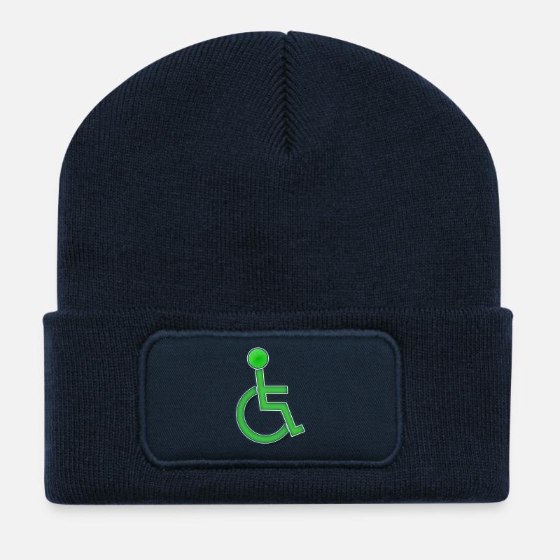 Grünes Rollstuhl-Symbol # - Recycelte Patch Beanie - French Navy