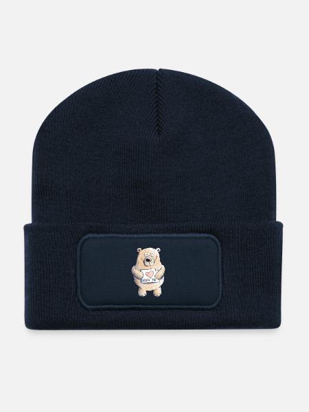 Hug Me Bär I Teddy Love - Beanie recyclé à patch - bleu marine