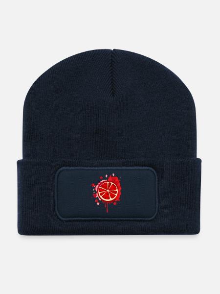 blutrotes Granatapfel Graffiti mit Kerne - Recycelte Patch Beanie - French Navy