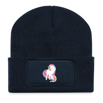 Licorne à crinière arc-en-ciel enchantée - Beanie recyclé à patch - bleu marine - Devant