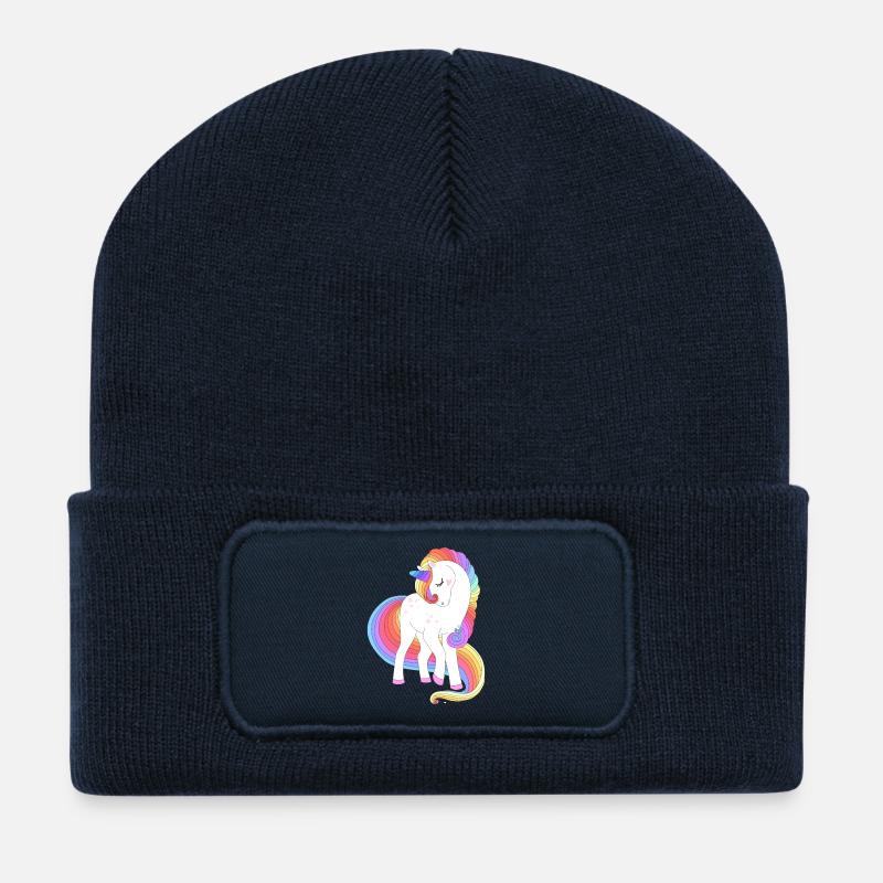 Verzaubertes Regenbogenmähnen-Einhorn - Recycelte Patch Beanie - French Navy