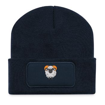 Mouton mignon avec des bois de corne - Beanie recyclé à patch - bleu marine - Devant