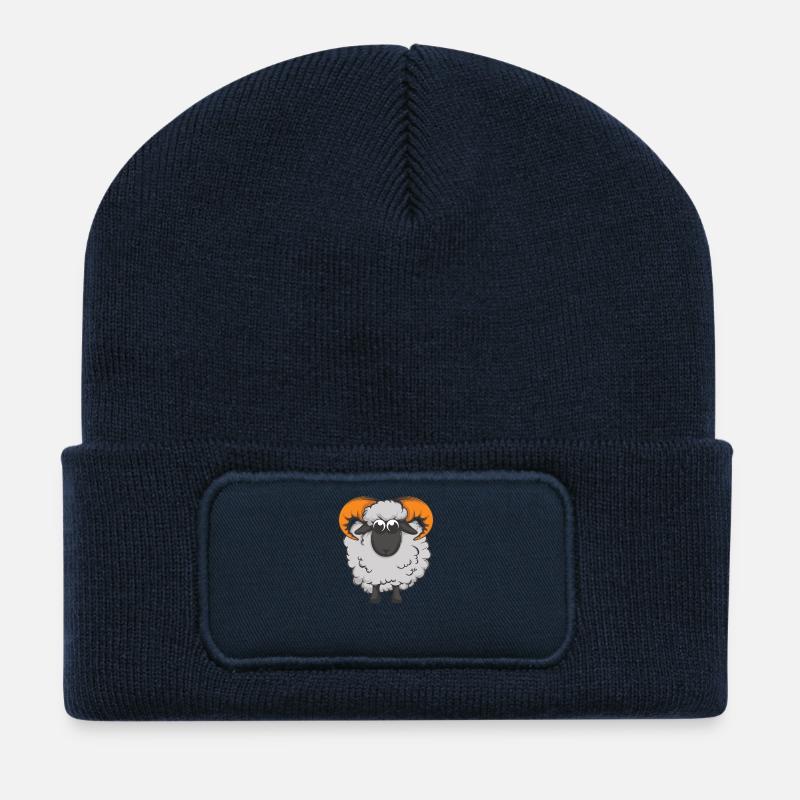 Cute sheep with horn antlers - Recycled Patch Beanie - french navy