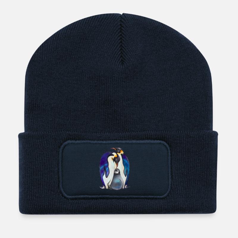 Süße Pinguine mit Sternenhimmel - Recycelte Patch Beanie - French Navy