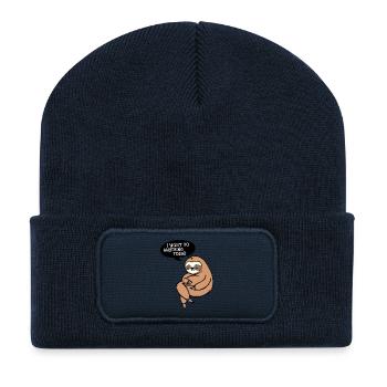 Déclaration sur le sommeil des mammifères paresseux paresseux - Beanie recyclé à patch - bleu marine - Devant
