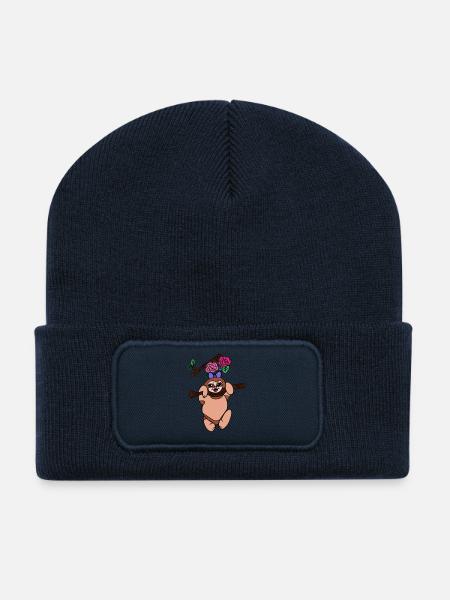 Faultier Illustration – süßes Dschungel Tiermotiv - Recycelte Patch Beanie - French Navy