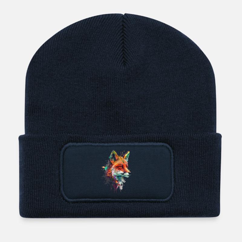 fuchs mit bunten farbklecksen - Recycelte Patch Beanie - French Navy