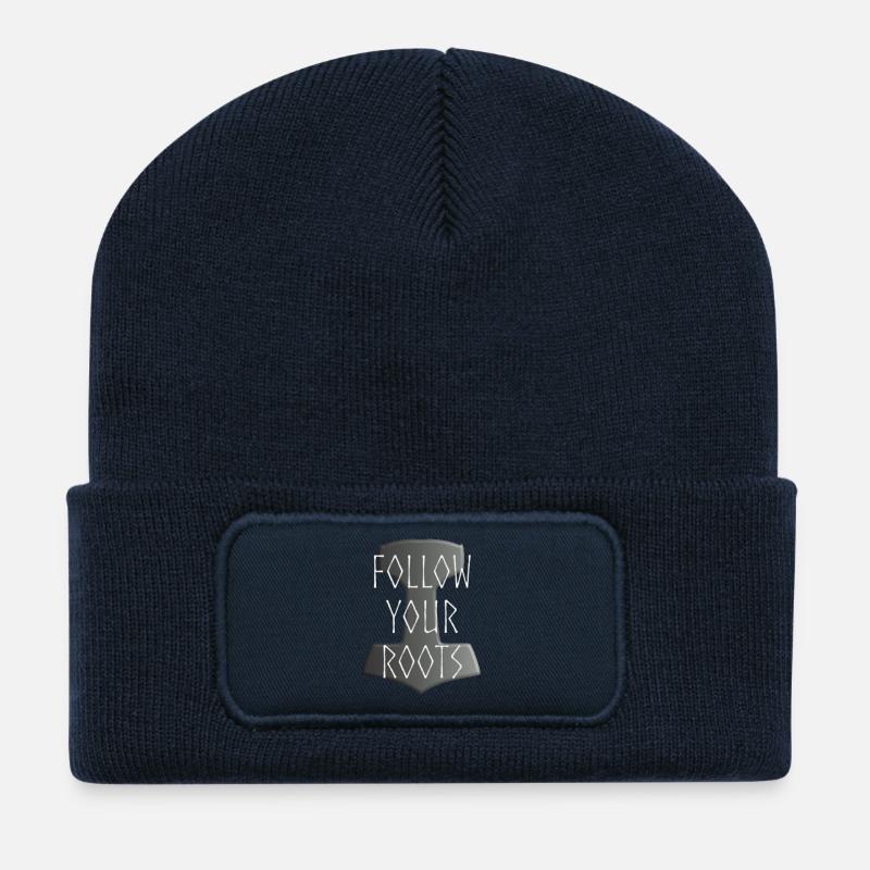 Mjölnir Donar Hammer Thor - Suivez votre gris Roots - Beanie recyclé à patch - bleu marine