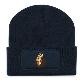 gold-colored rabbit head in high-gloss look - Recycled Patch Beanie - french navy - Front