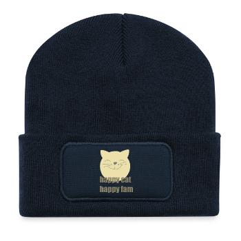 happy cat happy fam - Recycelte Patch Beanie - French Navy - Vorne