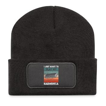 I just want to play my harmonica - Recycelte Patch Beanie - Dunkelgrau - Vorne
