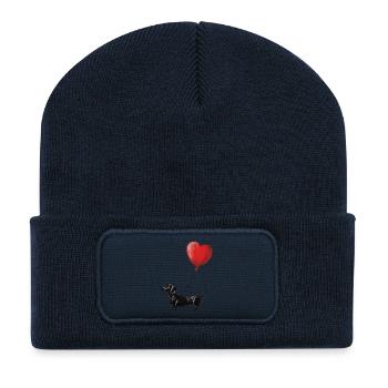 Herzballon Dackel Illustration - Recycelte Patch Beanie - French Navy - Vorne
