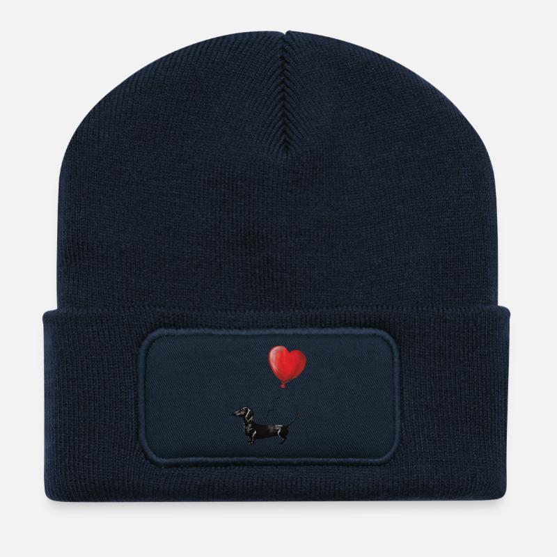 Illustration de teckel ballon de coeur - Beanie recyclé à patch - bleu marine