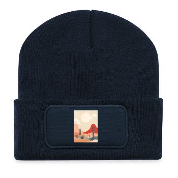 Wüste im minimalistischen Flat Style - Recycelte Patch Beanie - French Navy - Vorne
