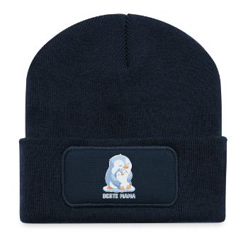 Beste Mama Pinguin Muttertag - Recycelte Patch Beanie - French Navy - Vorne