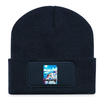 Greece souvenir travel vacation Santorini - Recycled Patch Beanie - french navy - Front