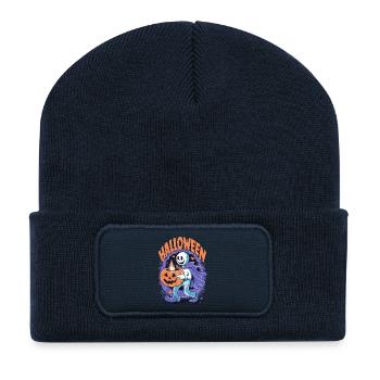 Sourire d’Halloween avec fantôme et citrouille - Beanie recyclé à patch - bleu marine - Devant